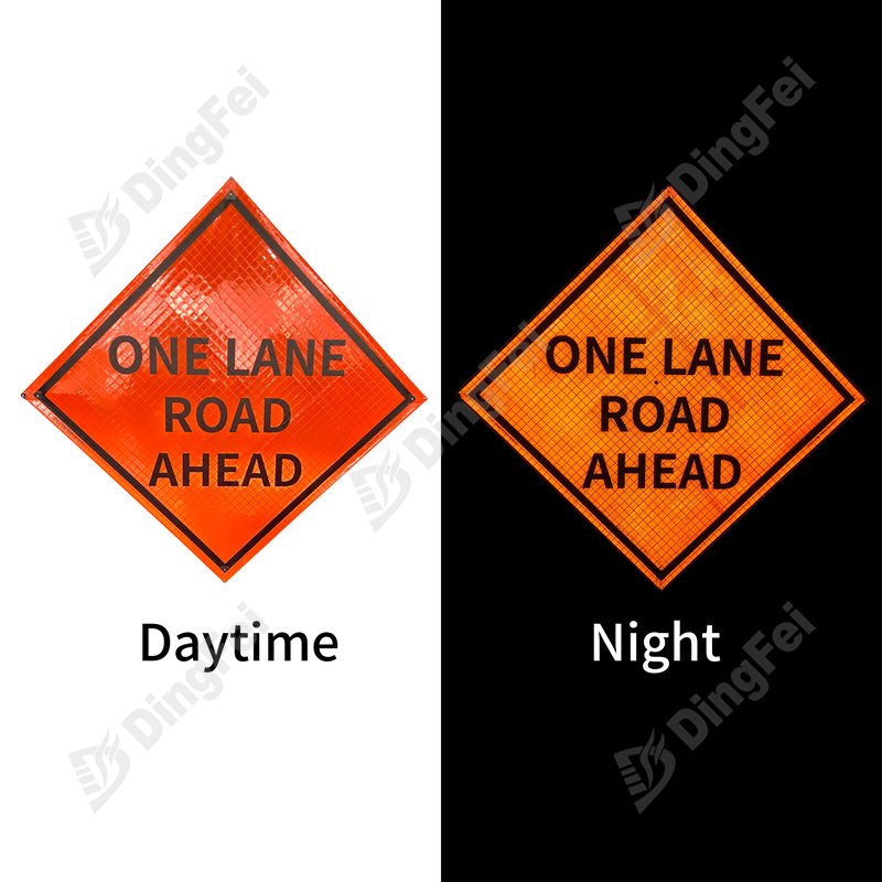 One Lane Road Ahead Roll Up Traffic Sign - 